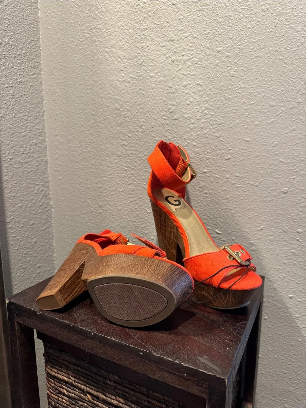 G by Guess Bright Orange Suede Platform Sandals